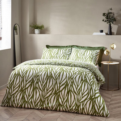 HÖEM Hoem Frond Abstract Cotton Rich Reversible Duvet Cover Set, Single, Green - image 1