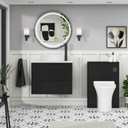 Royal Bathrooms Royal Bathroom Elmore 700mm Matt Nocturne Black Wall Mounted Bathroom Vanity Unit 2 Drawer Plain White Worktop With Art Basin - thumbnail 5