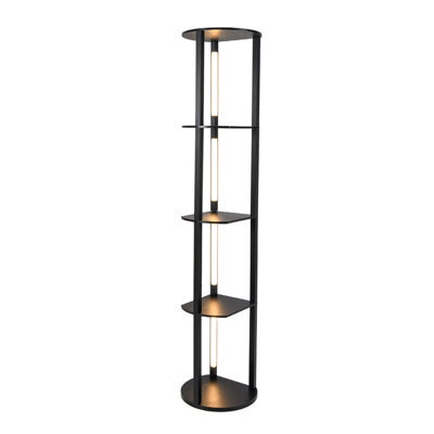 Costway Modern Shelf Floor Lamp Wood Display Rack W/ 4 Led Strips