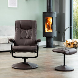 Gibson Bonded Leather And Pu Swivel Based Based Recliner And Footstool - Brown - thumbnail 3
