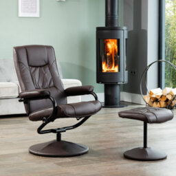 Gibson Bonded Leather And Pu Swivel Based Based Recliner And Footstool - Brown