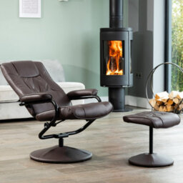 Gibson Bonded Leather And Pu Swivel Based Based Recliner And Footstool - Brown - thumbnail 2