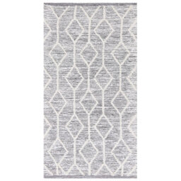 Beliani Handwoven Wool-Cotton Geometric Rug 80 X 150 Cm, Grey Beige - thumbnail 1