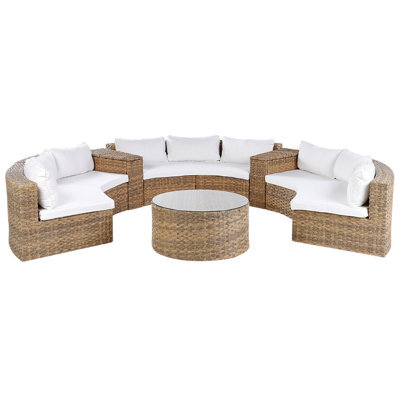 Beliani Garden Lounge Set With Table 9 Seater Severo Pe Rattan Golden Brown - image 1