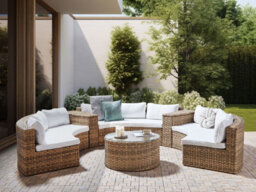 Beliani Garden Lounge Set With Table 9 Seater Severo Pe Rattan Golden Brown - thumbnail 2