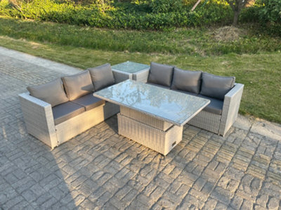 Fimous Rattan Garden Funiture Set Adjustable Rising Lifting Table Sofa Dining Set With Side Coffee Tea Table - image 1