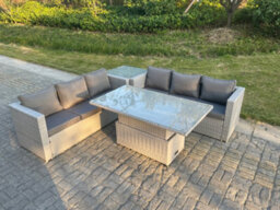 Fimous Rattan Garden Funiture Set Adjustable Rising Lifting Table Sofa Dining Set With Side Coffee Tea Table - thumbnail 2