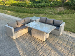 Fimous Rattan Garden Funiture Set Adjustable Rising Lifting Table Sofa Dining Set With Side Coffee Tea Table - thumbnail 1