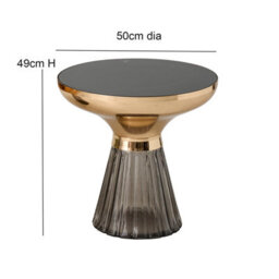 Aspect Furniture Ophelia Modern Glam Pleated Black Glass Side Table With Gold Iron Rim, 50 Dia Cm - thumbnail 3