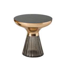 Aspect Furniture Ophelia Modern Glam Pleated Black Glass Side Table With Gold Iron Rim, 50 Dia Cm - thumbnail 2