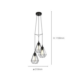 Eglo Tarbes Black Metal Triple Pendant Cluster Ceiling Light, Geometric Design (D) 31Cm - thumbnail 4