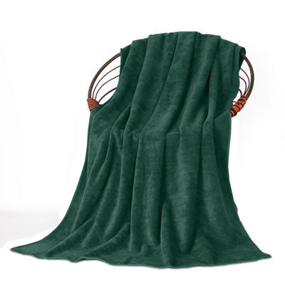 Oxford Homeware Reversible Throw Blanket Soft Warm & Sofa, Bed Fleece Throw, Emerald (King 200X240Cm)