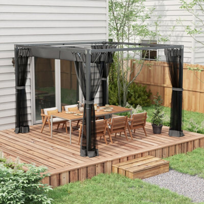 Outsunny 3 X 3 M Pergola With Retractable Roof And Netting, Dark Grey - image 1