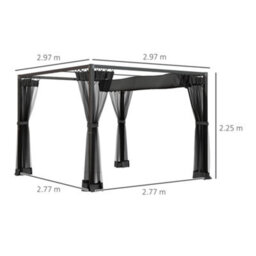 Outsunny 3 X 3 M Pergola With Retractable Roof And Netting, Dark Grey - thumbnail 3