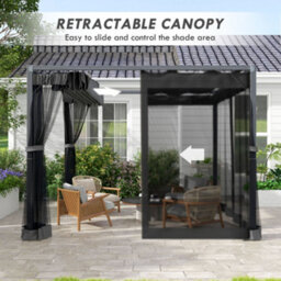 Outsunny 3 X 3 M Pergola With Retractable Roof And Netting, Dark Grey - thumbnail 4