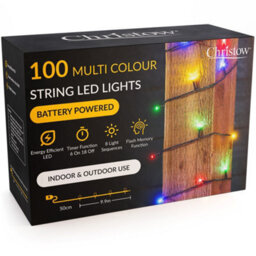 Christow Christmas Indoor/outdoor Battery Led String Lights Green Cable Multi Colour - 100 - thumbnail 1