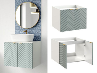 Impact Furniture Bathroom Vanity Unit 600mm Wall Cabinet Floating Fluted Ribbed 2 Door Green White Cara - image 1