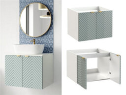 Impact Furniture Bathroom Vanity Unit 600mm Wall Sink Cabinet Floating Fluted Ribbed 2 Door Green White Cara