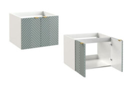 Impact Furniture Bathroom Vanity Unit 600mm Wall Cabinet Floating Fluted Ribbed 2 Door Green White Cara - thumbnail 2