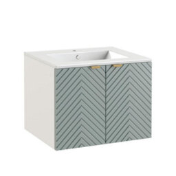 Impact Furniture Bathroom Vanity Unit 600mm Wall Cabinet Floating Fluted Ribbed 2 Door Green White Cara - thumbnail 6