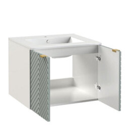 Impact Furniture Bathroom Vanity Unit 600mm Wall Cabinet Floating Fluted Ribbed 2 Door Green White Cara - thumbnail 7