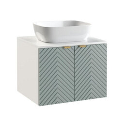 Impact Furniture Bathroom Vanity Unit 600mm Wall Cabinet Floating Fluted Ribbed 2 Door Green White Cara - thumbnail 8
