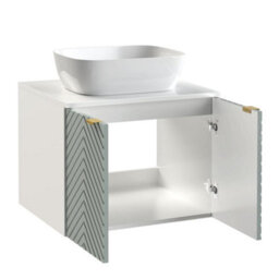 Impact Furniture Bathroom Vanity Unit 600mm Wall Cabinet Floating Fluted Ribbed 2 Door Green White Cara - thumbnail 9
