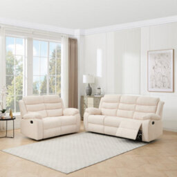 More4Homes Boston Manual Recliner Fabric 1+3 Seater Sofa Set (Beige) - thumbnail 1