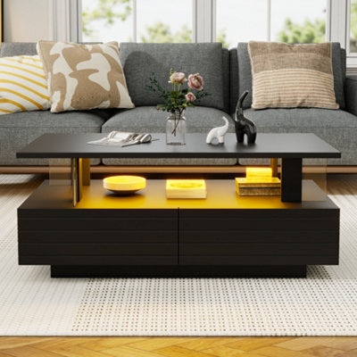 Coffee Table With Open Storage, 2 Drawers And Led Lights - image 1
