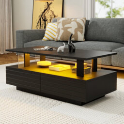 Coffee Table With Open Storage, 2 Drawers And Led Lights - thumbnail 2