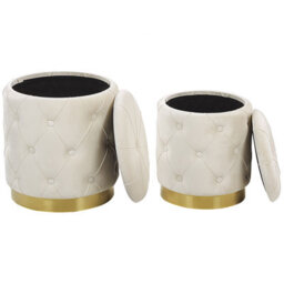 Beliani Velvet Storage Pouffe - White Velvet With Gold Base, Button-Tufted, Lift-Top Storage - thumbnail 4