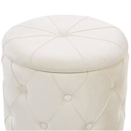 Beliani Velvet Storage Pouffe - White Velvet With Gold Base, Button-Tufted, Lift-Top Storage - thumbnail 5