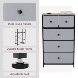 Beige & Grey 4 Drawer Chest Of Drawers Fabric Storage - thumbnail 5