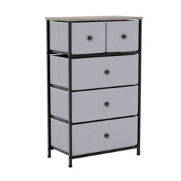 Beige & Grey Wood Modern 5 Drawer Chest Of Drawers