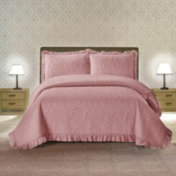 Eldo Double Bedspread With Rose Design In Pink, Pinsonic Matelassé Bedding, Made From Quilted Polyester, Lightweight & Machine-Washable