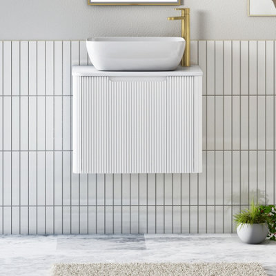 Royal Bathrooms Avenza 600mm Matte White Wall Hung Bathroom Countertop Vanity Unit 1 Drawer With Elva Basin - image 1
