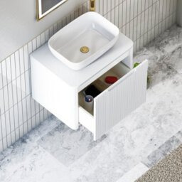 Royal Bathrooms Avenza 600mm Matte White Wall Hung Bathroom Countertop Vanity Unit 1 Drawer With Elva Basin - thumbnail 5