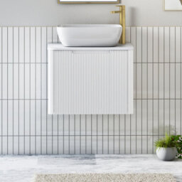 Royal Bathrooms Avenza 600mm Matte White Wall Hung Bathroom Countertop Vanity Unit 1 Drawer With Elva Basin - thumbnail 1