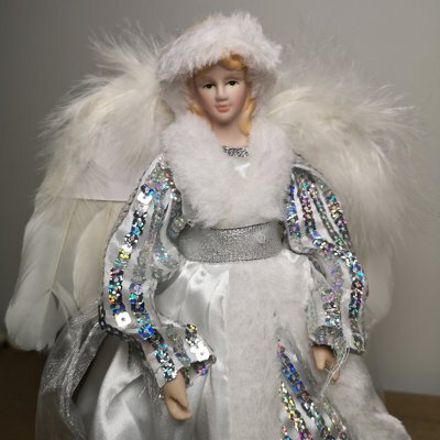 Samuel Alexander 30Cm Premier Christmas Tree Topper Angel Decoration In White & Silver - image 1