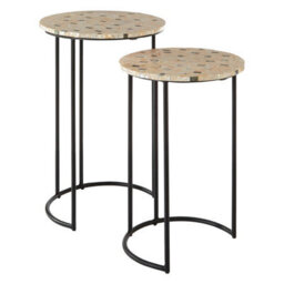 Orsina Set Of 2 Pearl Side Nesting Tables, Round Top Tables With Black Iron Legs, Couch Side Tables For Living Room - thumbnail 2