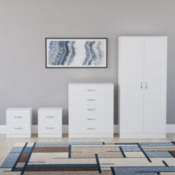 Lassic Vida Designs Riano 4 Piece Bedroom Set (2 Drawer Bedside Chest, 4 Drawer Chest, 2 Door Wardrobe) White (5) - thumbnail 4