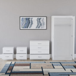 Lassic Vida Designs Riano 4 Piece Bedroom Set (2 Drawer Bedside Chest, 4 Drawer Chest, 2 Door Wardrobe) White (5) - thumbnail 6
