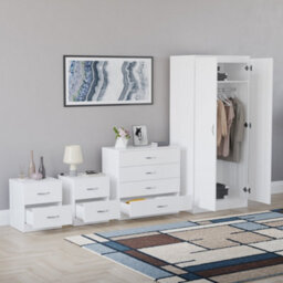 Lassic Vida Designs Riano 4 Piece Bedroom Set (2 Drawer Bedside Chest, 4 Drawer Chest, 2 Door Wardrobe) White (5) - thumbnail 3