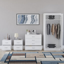 Lassic Vida Designs Riano 4 Piece Bedroom Set (2 Drawer Bedside Chest, 4 Drawer Chest, 2 Door Wardrobe) White (5) - thumbnail 5