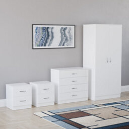 Lassic Vida Designs Riano 4 Piece Bedroom Set (2 Drawer Bedside Chest, 4 Drawer Chest, 2 Door Wardrobe) White (5) - thumbnail 2