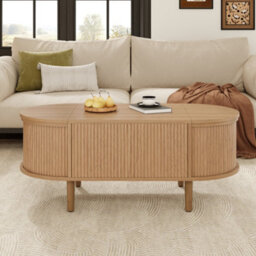 Matteo Vintage Oval Adjustable Coffee Table With Storage - Natural Wood Finish - thumbnail 8