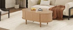 Matteo Vintage Oval Adjustable Coffee Table With Storage - Natural Wood Finish - thumbnail 4