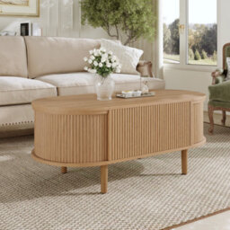 Matteo Vintage Oval Adjustable Coffee Table With Storage - Natural Wood Finish - thumbnail 7