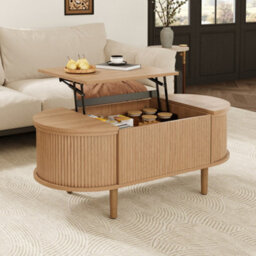 Matteo Vintage Oval Adjustable Coffee Table With Storage - Natural Wood Finish - thumbnail 6