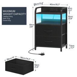 40X29X61Cm Led Bedside Nightstand Side Storage Table - thumbnail 2